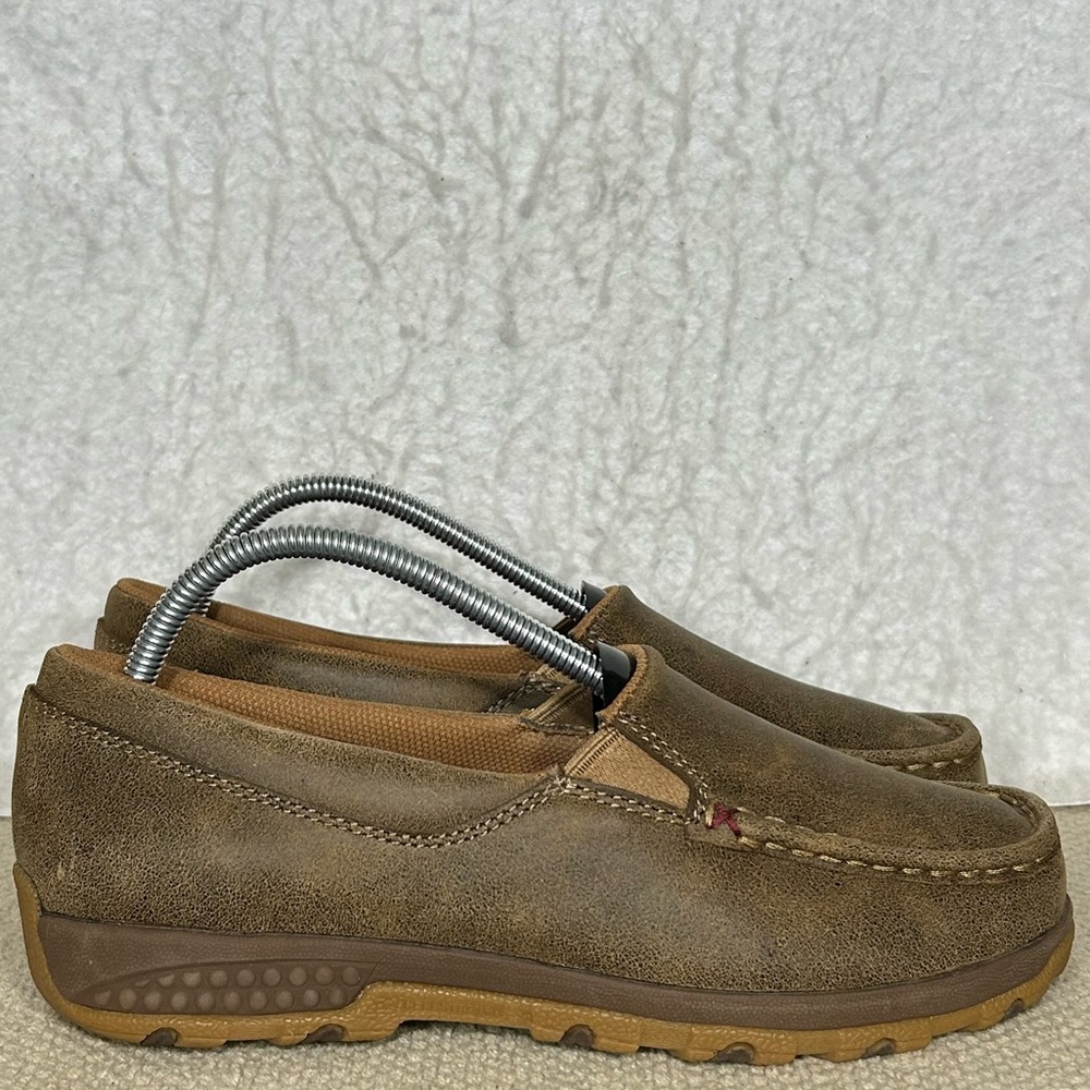 Twisted X Womens Distressed Brown Leather Driving Mocs Slip On Shoes SZ 9 Wide